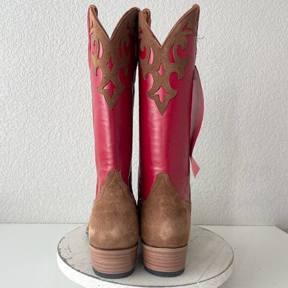 Rod Patrick Mens Cowboy Boots 14AAAA Brown Rough Out Blunt Toe Red Top Western - Picture 4 of 11